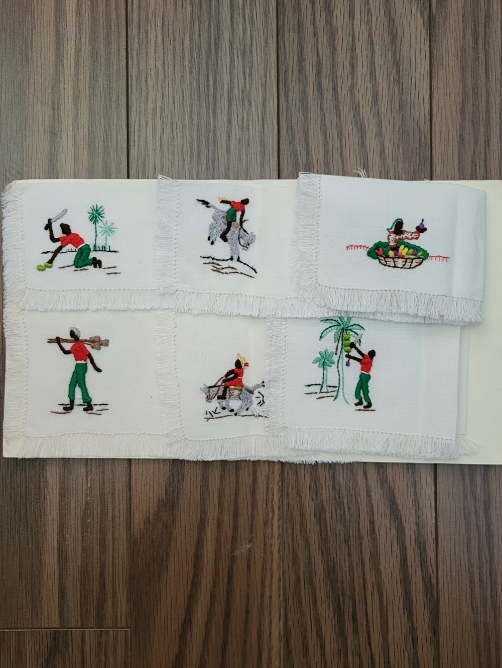Vintage Barbados Hand Embroidered Cocktail Napkins/Mats - 6